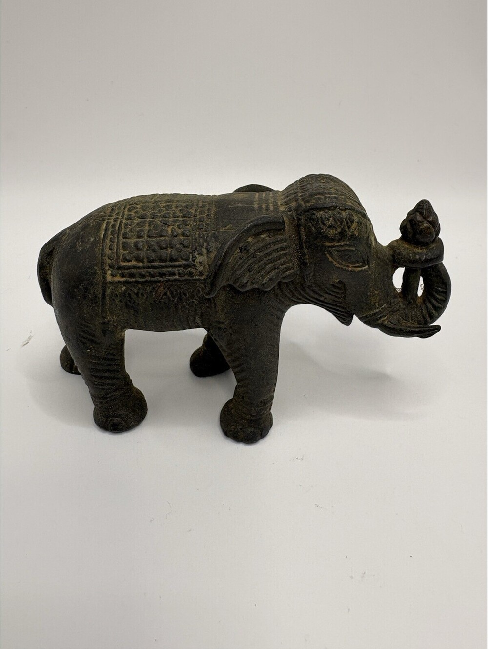 Vintage Cast Iron Elephant Raised Trunk Heavy Solid Antique Metalware 5”